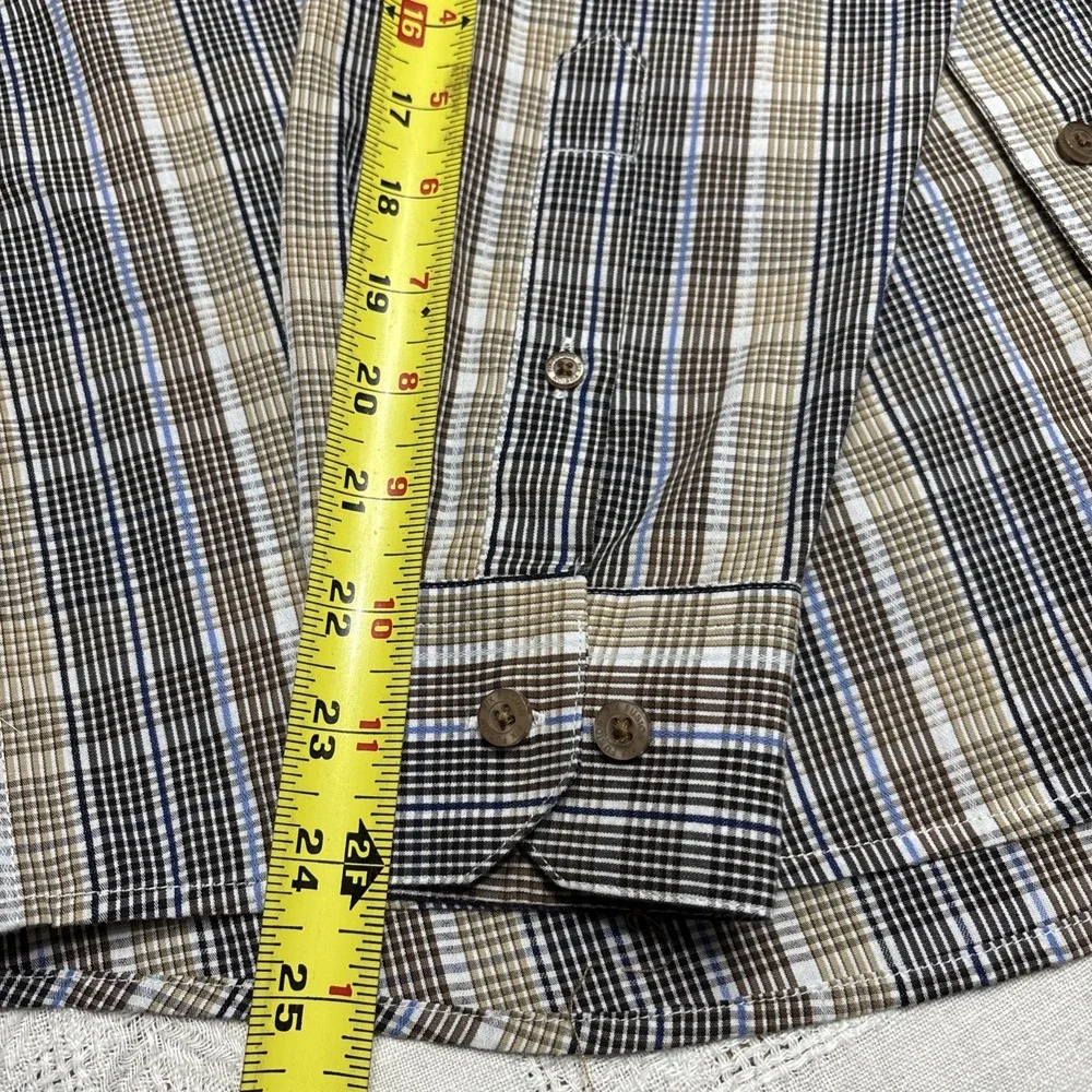 F/X Fusion Shirt Men's‎ Size Medium Plaid Design Blue Brown Tan White Preppy